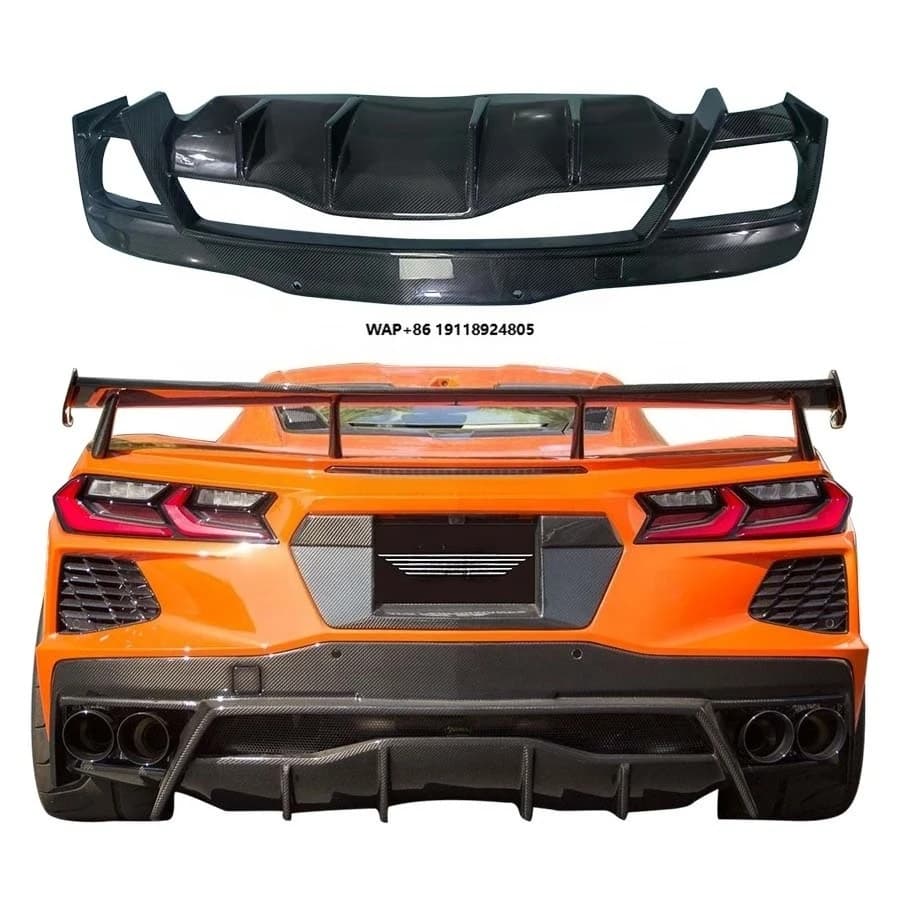New  Corvette C8 Carbon Fiber Rear Diffuser Body Kit with Bumper Lip Accessory & Exhaust Cut-Outs