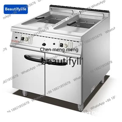 X C45 Commercial vertical stainless steel, gas double-cylinder sieve frying furnace electric heating, furnace with locker