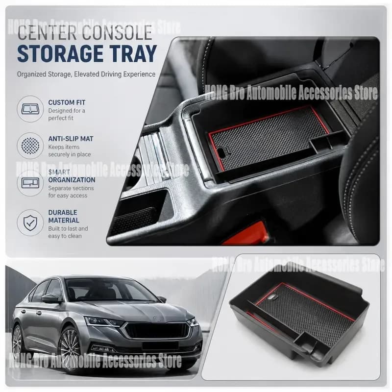 For Skoda Octavia 4 Mk4 2020-2026 Center Console Armrest Storage Box Organizer Tray Interior Accessories Auto Parts