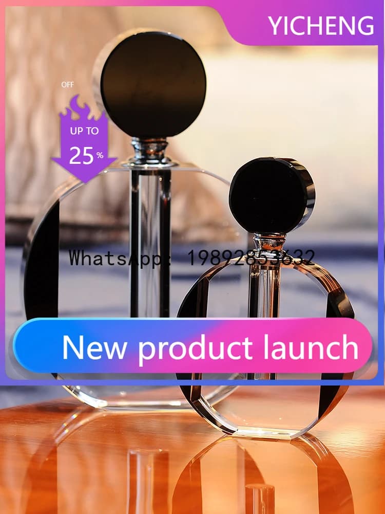 LYY European Clear Black K9 Crystal Empty Perfume Bottle Oblate Shape Small Large For Home Tabletop Decoration Women Men Gifts