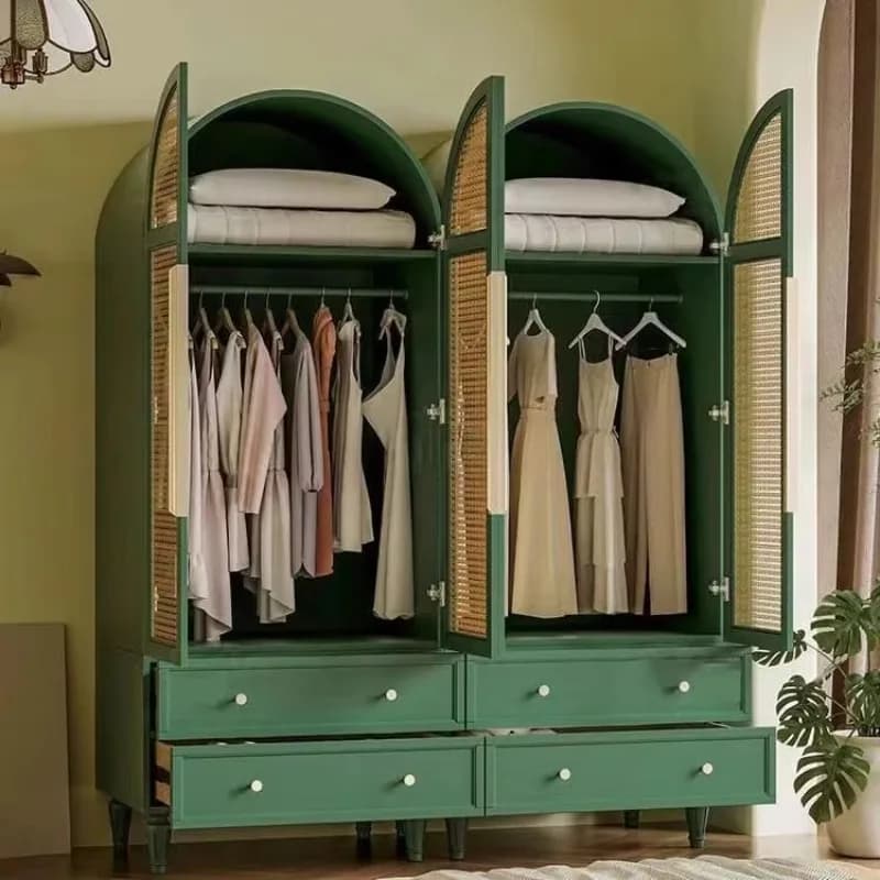 DSA French light luxury bedroom double door wardrobe living room stand cabinet small wardrobe American retro pastoral art