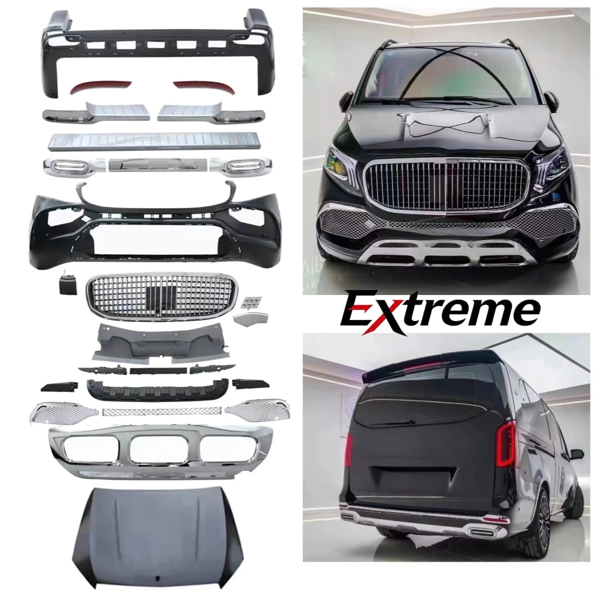 Car Body Kit with Grille Hood Front Bumper Rear Bumper for Mercedes Benz V Class V250 V220 VITO Upgrade Maybach Model Carton