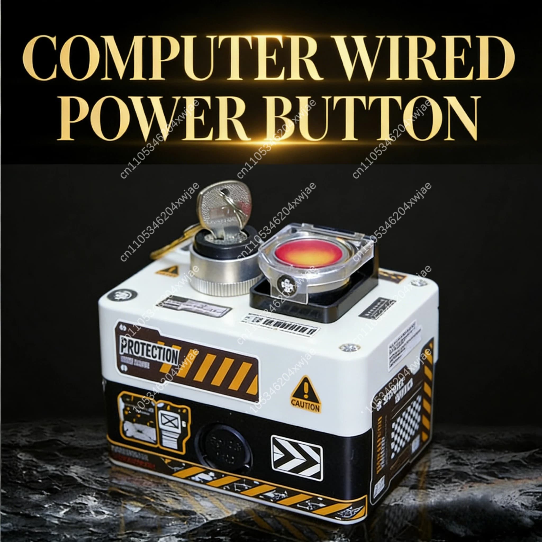 External PC Power Switch with LED, Wired Desktop Computer Button with Dual Safety, Industrial Style Big Start Key for Case