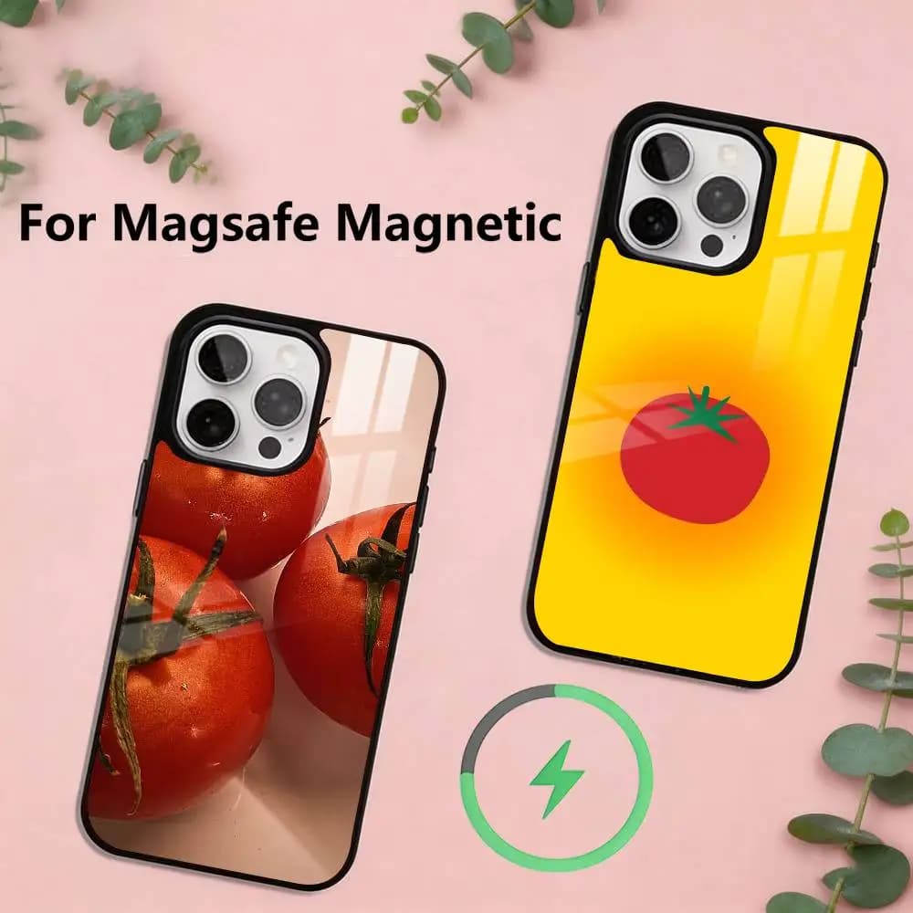 Tomato Fruit Clear Korean Cute ins Phone Case For iPhone17,16,15,14,13,12,11 Plus,Pro Magnetic with Magsafe Wireless Charging
