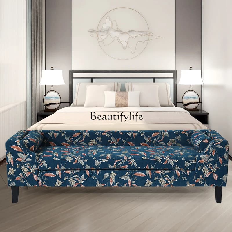 5New Chinese style bedside stool fabric American sofa collapsed bedroom sofa Nordic simple bed sofa