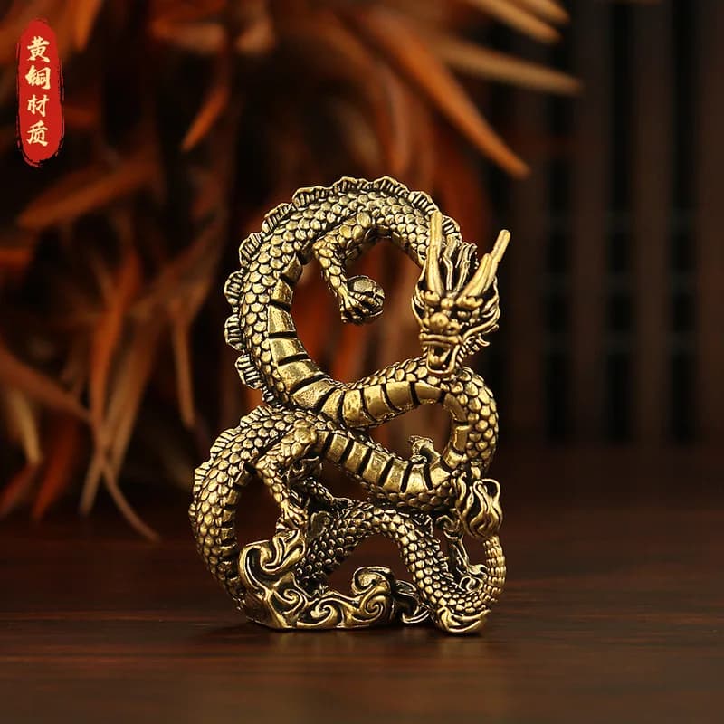 Playing with Antique Brass Ornament Auspicious Holding Pearl Decoration Zodiac Dragon Home Office Desktop Te