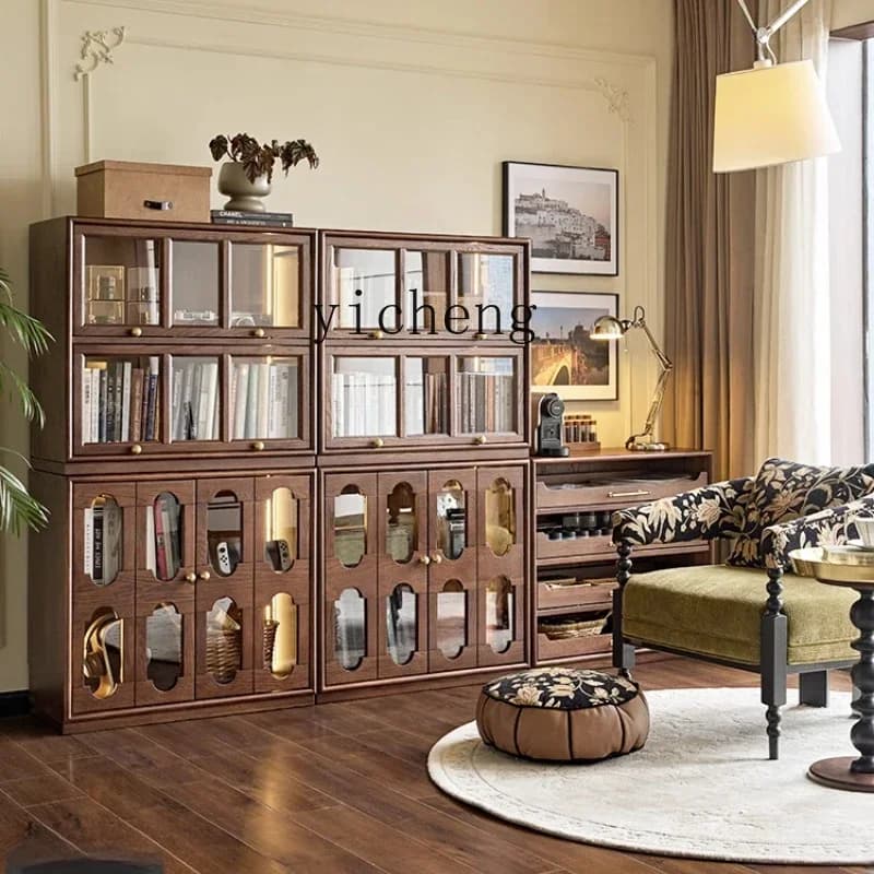 l2 retro module combination half wall bookcase study living room solid wood floor-to-ceiling bay window cabinet