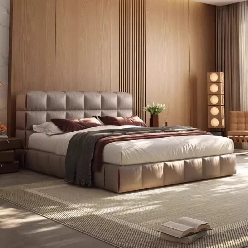 Italian Minimalist Leather Bed Modern Design Headboards Queen Bedroom Bed Frame Unique Trendy Salon Beliche Hotel Furniture