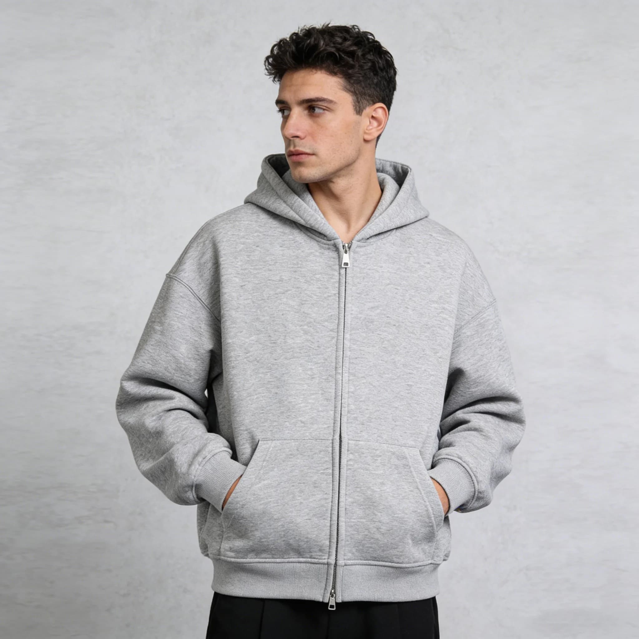 Trendy Double Zipper Cardigan Grey Hoodie Men's Fashion Loose Casual Jacket, Sports Hooded Jackets Versatile Top
