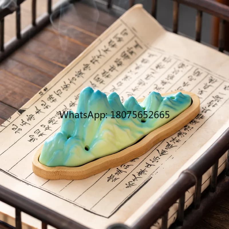 Ceramic incense burner with mountain view design - pen holder & aromatherapy diffuser