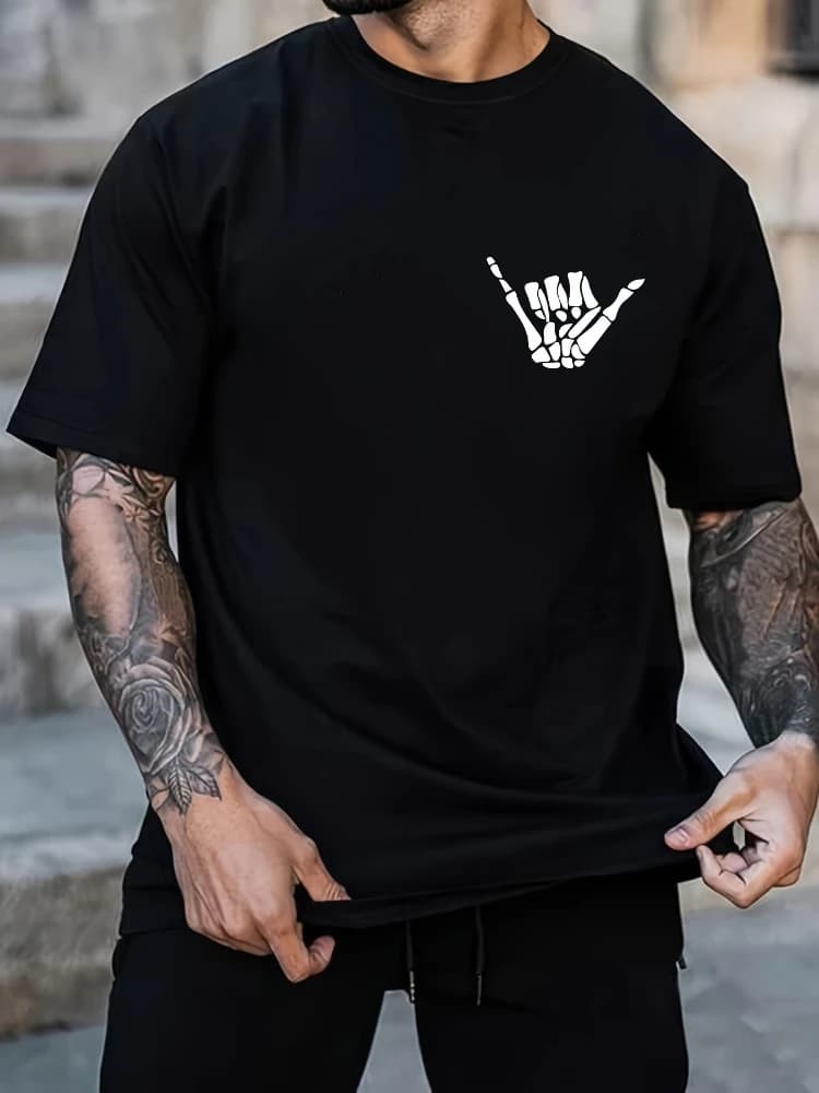 Rock print t-shirt, casual cotton short-sleeved round neck t-shirt,