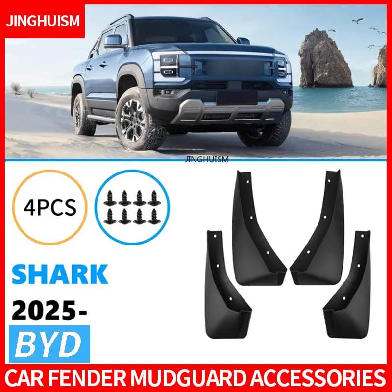 For BYD Shark 2025 Car Tire Mud Flaps Auto Parts Exterior Decoration Modification Black ABS Material Durable Universal