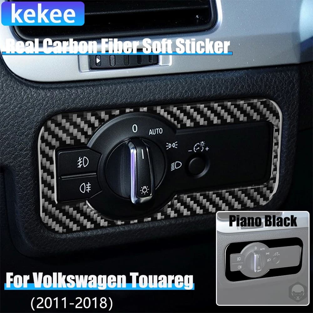 Real Carbon Fiber Car Accessories Headlight Switch Cover Sticker For VW Touareg 7P MK2 2011 2012 2013 2014 2015 2016 2017 2018