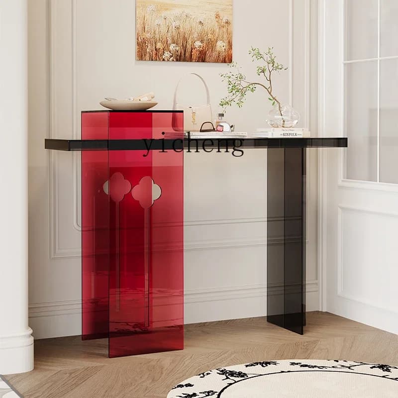 X5-25   modern simple entrance table acrylic entrance door is facing the entrance table foyer against the wall end view table