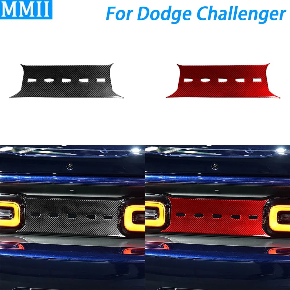 For Dodge Challenger 2015-2022 Carbon Fiber Rear Trunk Tailgate Logo Panel Decorative Cover Car Interior Accessories Sticker