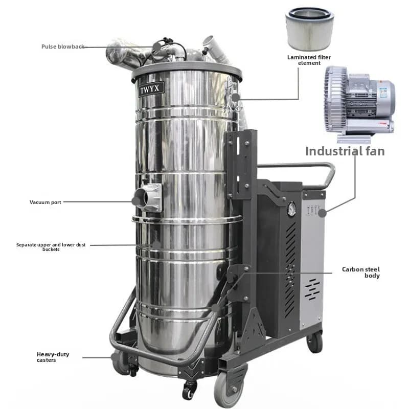 Industrial vacuum cleaner grinding dust pulse filter cartridge 4KW high negative pressure small mobile type