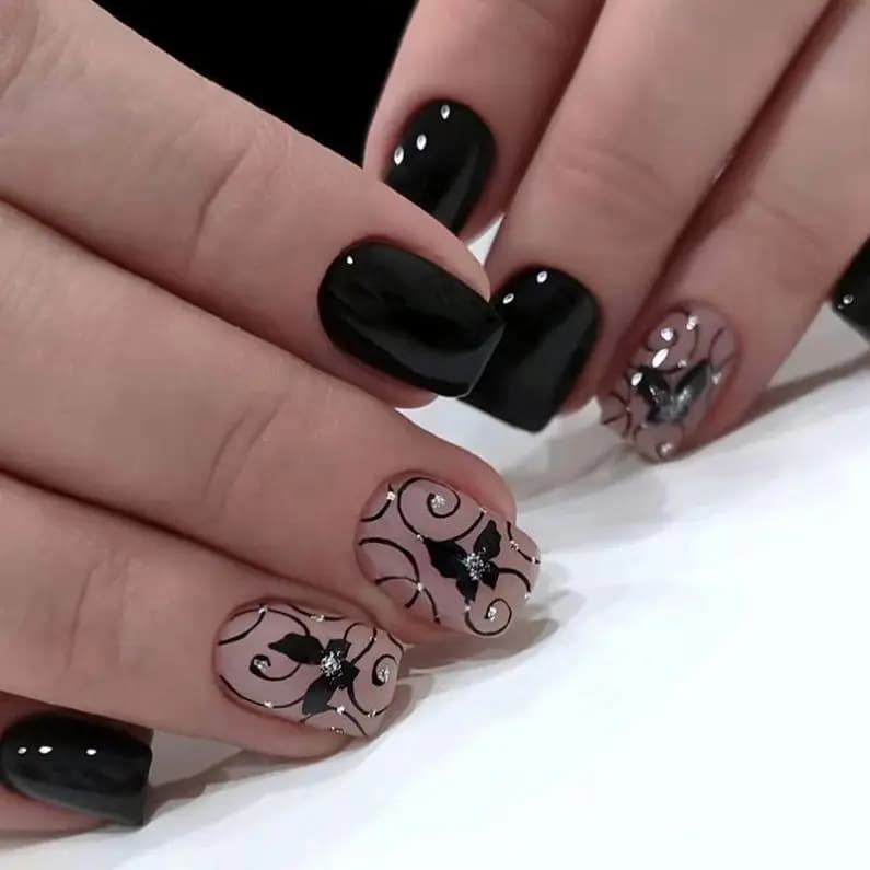 Wholesale Black Butterfly Acrylic Press-On Nails Factory Price Customizable French Style Handmade Nail Art for Fingers
