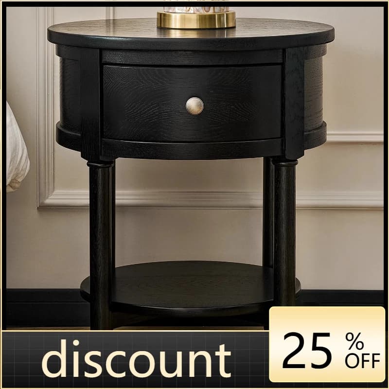 LMM retro style carbon black all solid wood bedside table red oak single drawer bedside table