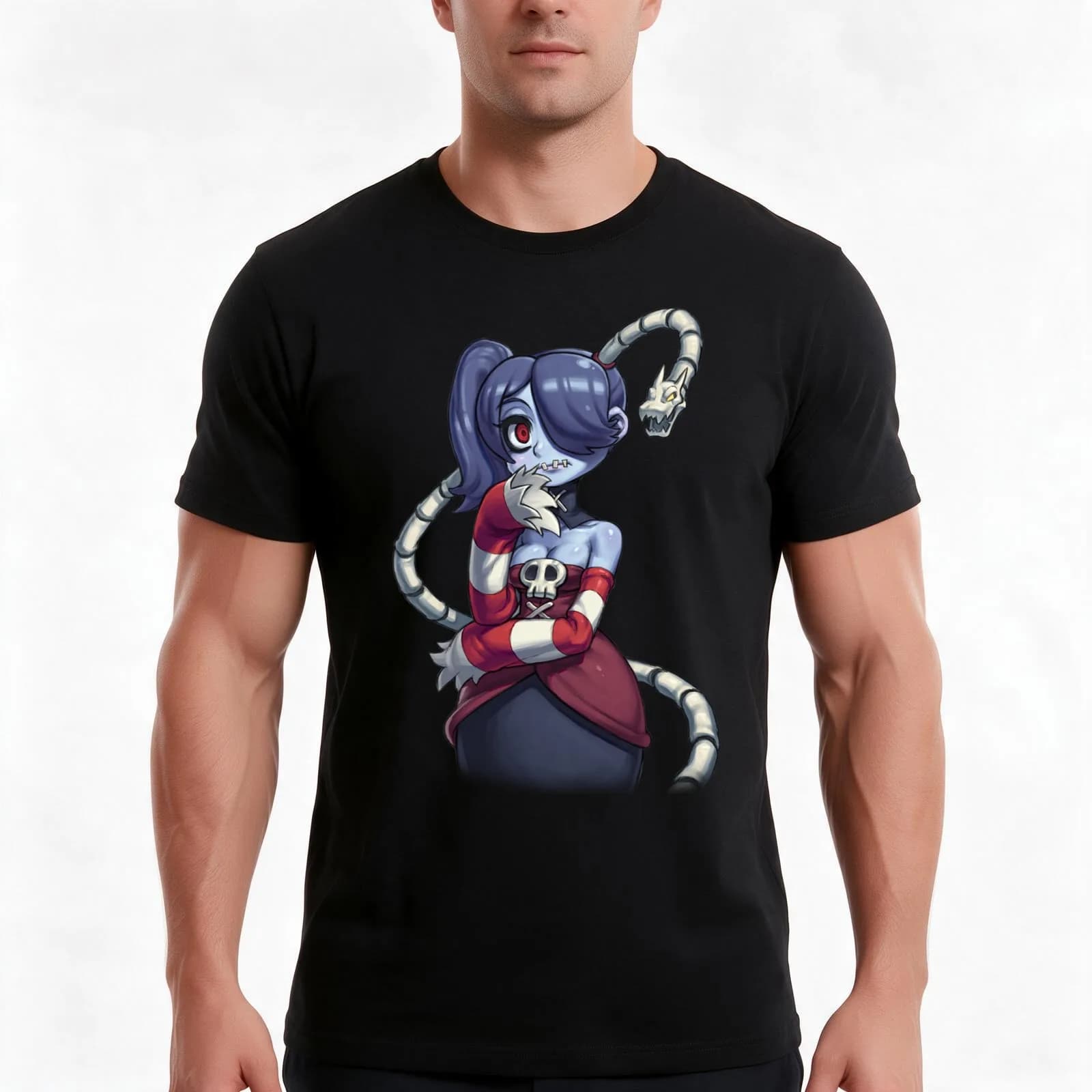 Skullgirls - Squigly T-Shirt, Summer Casual Cotton Tee, Oversized Streetwear Tops, Vintage Graphic Print, Loose Fit Short Sleeve