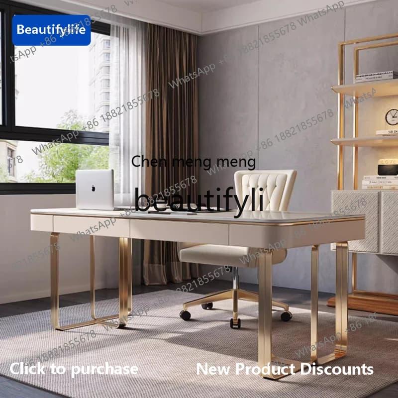 CQY Desk Italian light luxury high-end metal writing desk rock slab computer desk combination