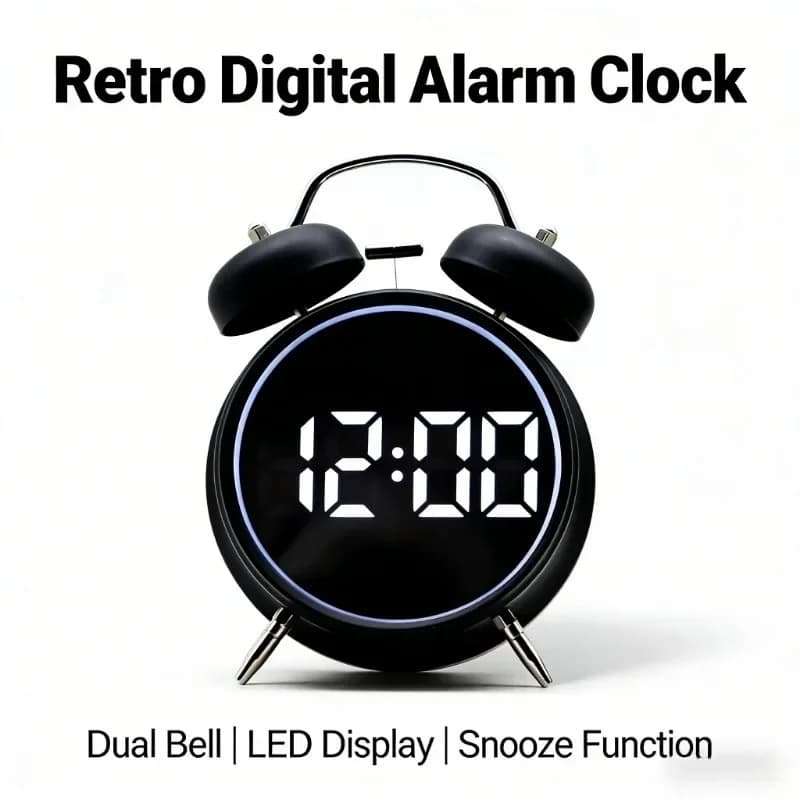 For Heavy Sleepers Adults Kids Digital Alarm Clock Metal Double Bell Bedside Alarm with LED Display Silent Metal Table Clock