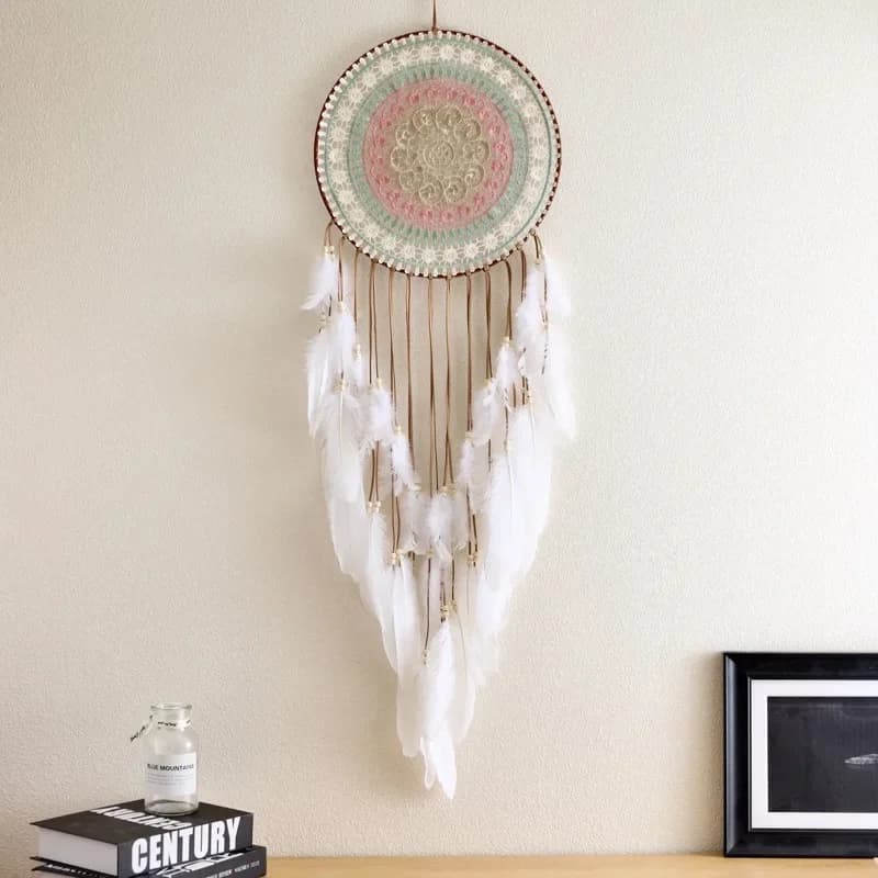 Vintage White Feathers Dream Catcher Large Window Hangings Decorations Home Decor Wind Chimes Handmade Holiday Gifts For Girls