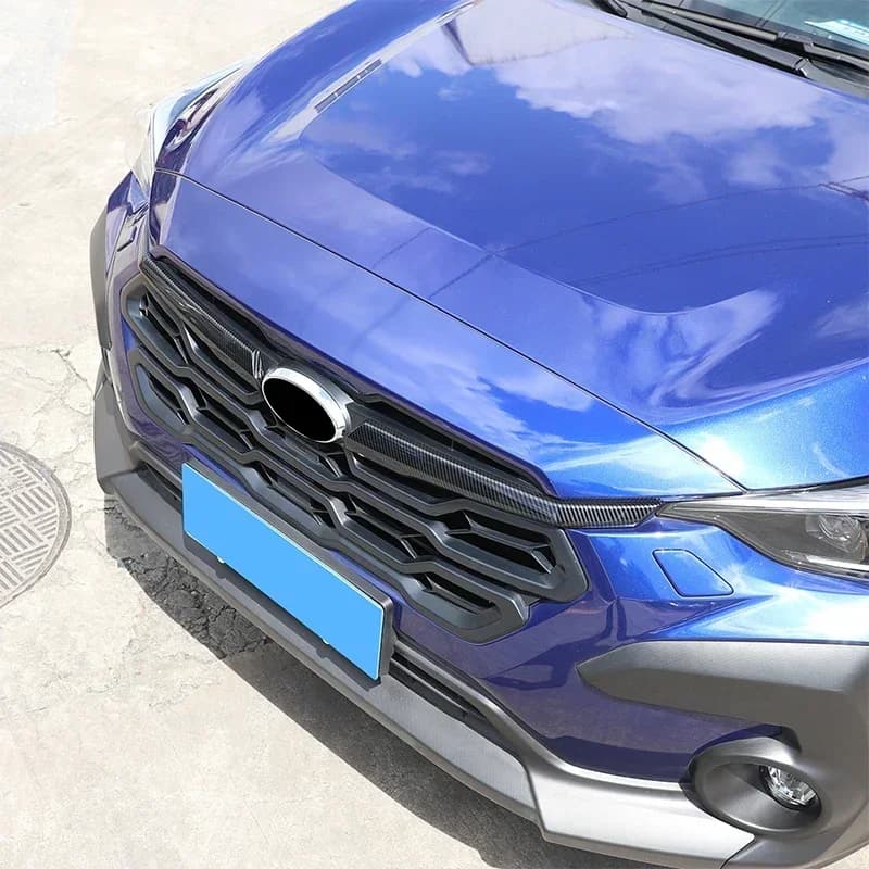 2Pcs For Subaru Crosstrek 2023-2024 ABS Black Car Front Grille Middle Mesh Decorative Strips Grill Hood Engine Trims  Accessorie