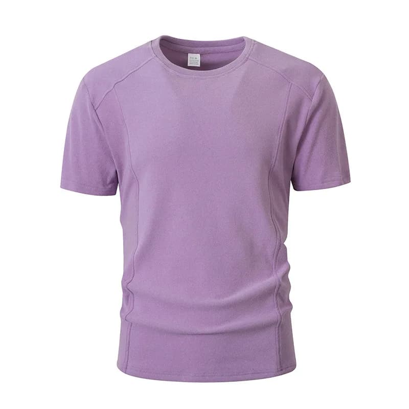New European and American Solid Color Thickened Spliced Cuff Short Sleeve Men's T-shirt Top-TX76