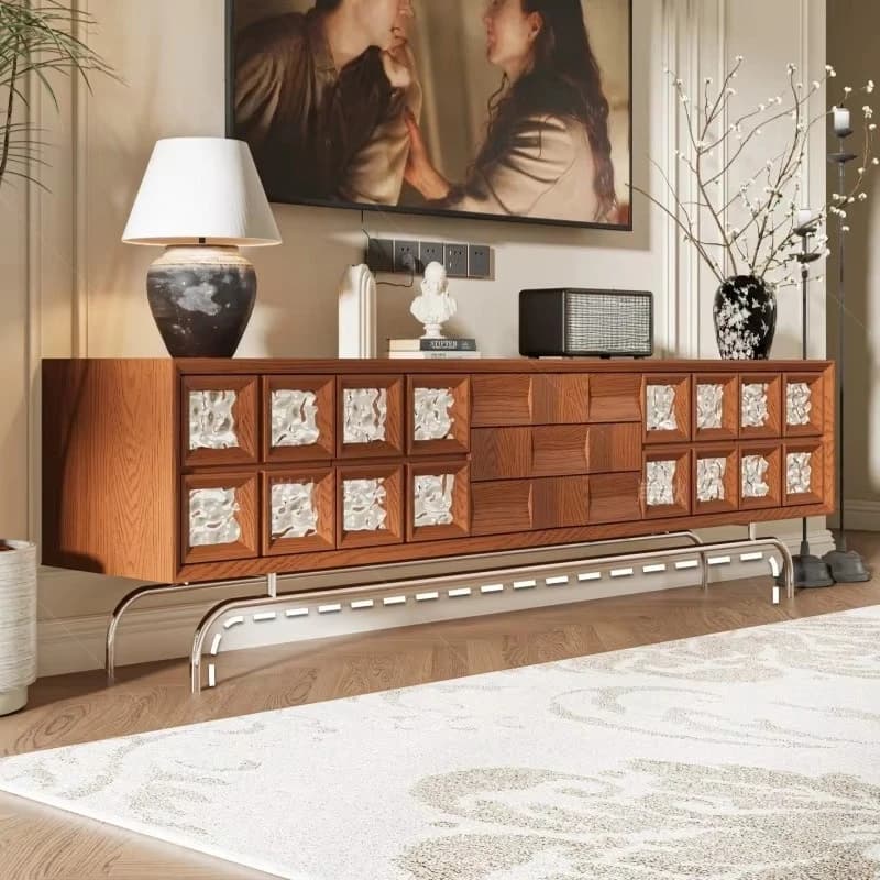 Mid-century modern style ash wood TV cabinet with storage drawers, suitable for hotels and living rooms