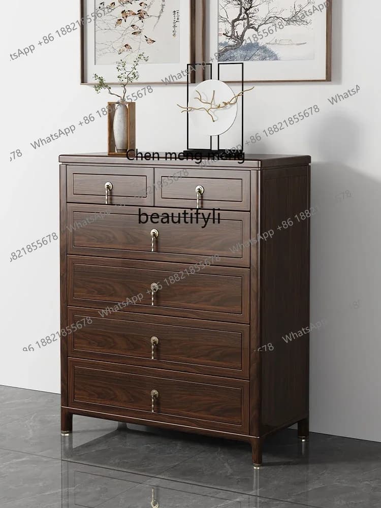 CC182New Chinese-style all-ebony solid wood storage cabinet living room against the wall bedroom locker side cabinet R