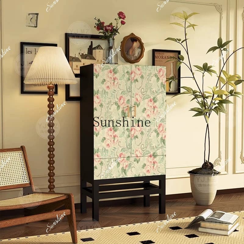 French retro solid wood tall cabinet bedroom storage cabinet multi-function  FT