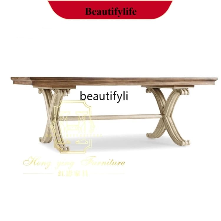 z183 American dining table French country retro antique old rectangle, Nordic simple solid wood dining table