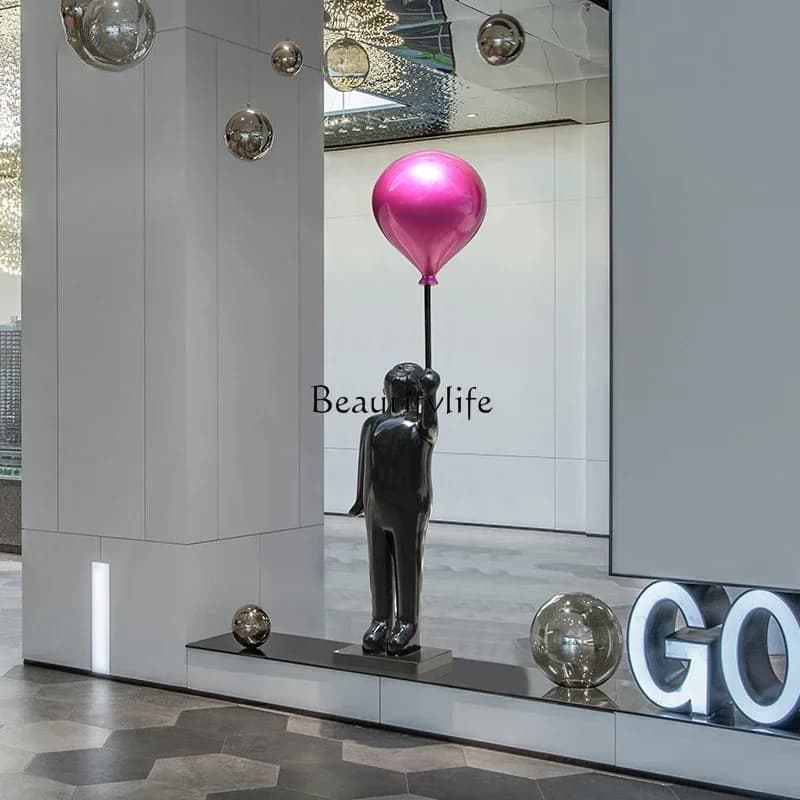 yj21 Sales Office Hall Soft Balloon Boy Fiberglass Floor Large Sculpture Figure Ornament