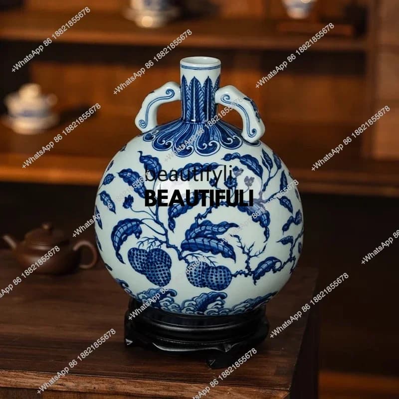 ss8350 Hand-painted vase Chinese blue and white porcelain lychee pattern ornament living room decorative porcelain vase