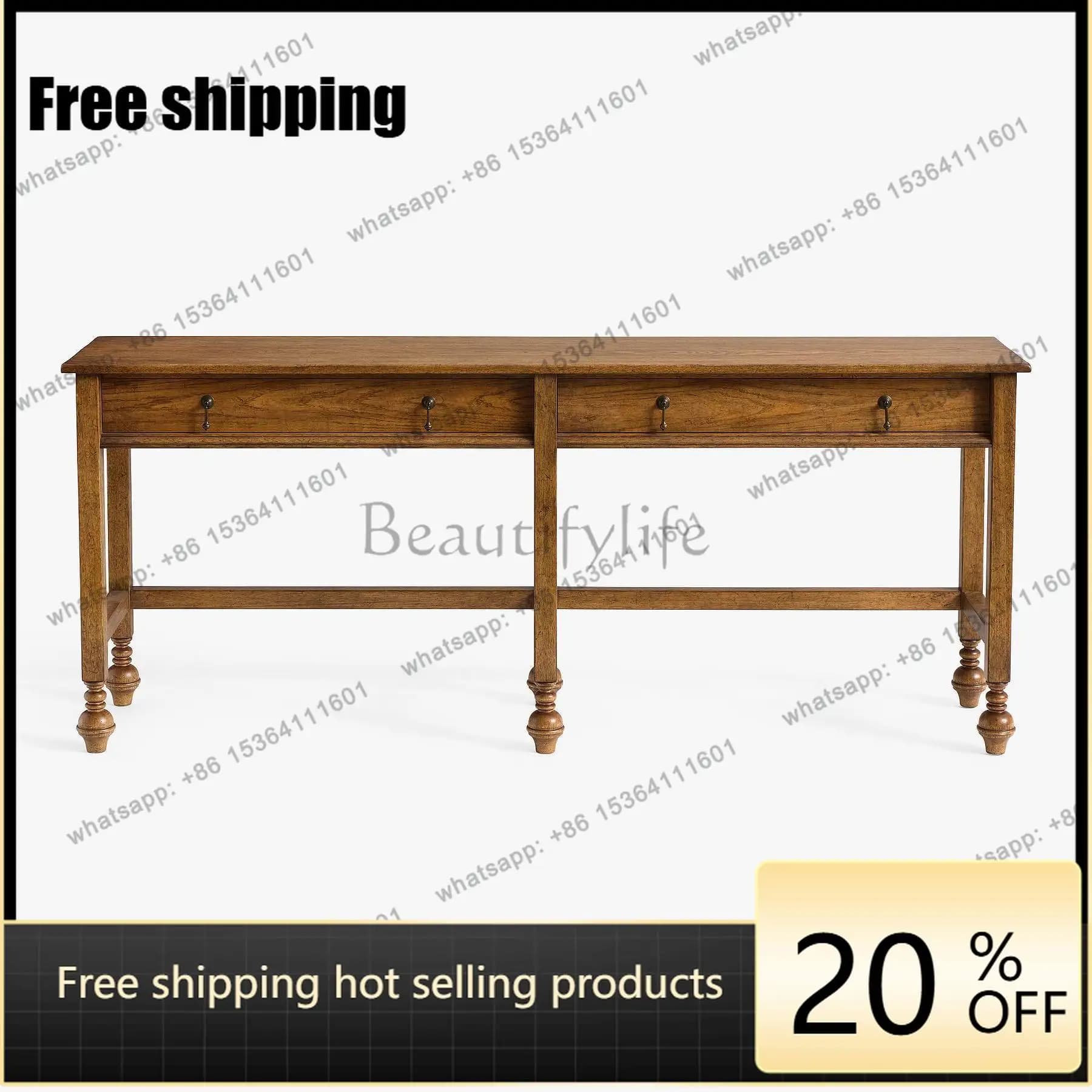 hot  American Country Solid Wood Entryway Table Vintage Living Room Long Desk Storage ShelfFactory Direct