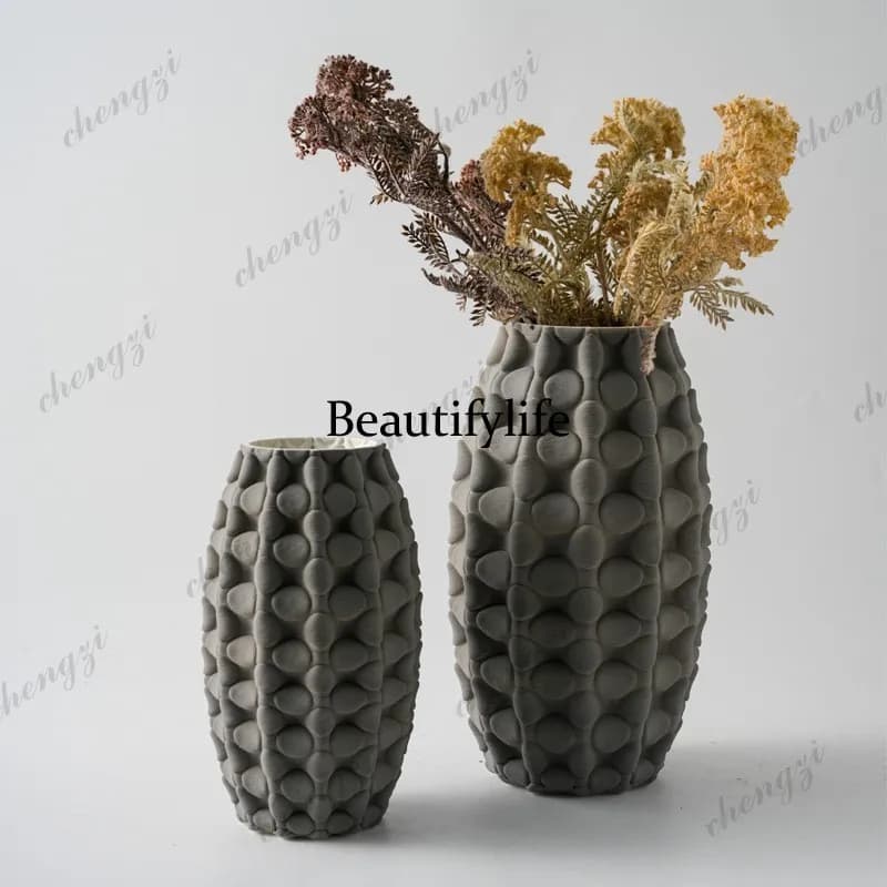 A95 print ceramic relief rose pattern geometric vase home living room flower ornament