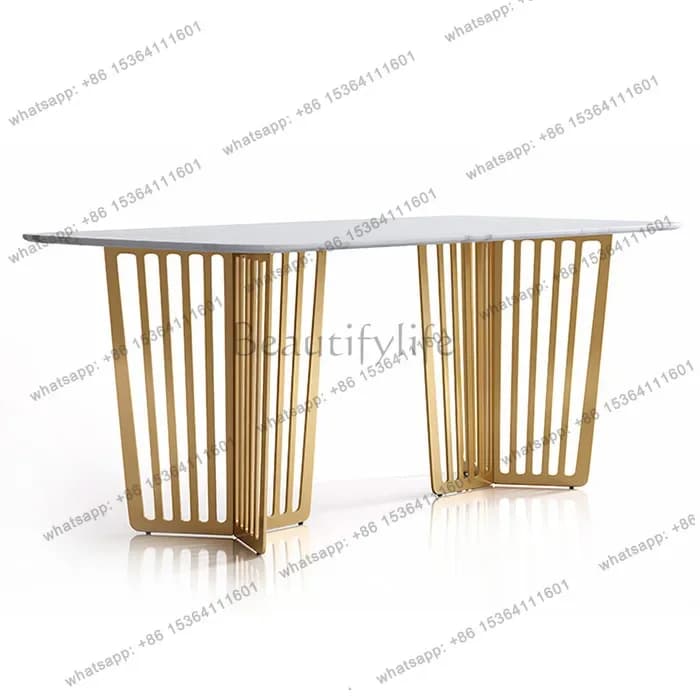 D14Modern light luxury marble rectangular dining table, high-end stainless steel simple dining table
