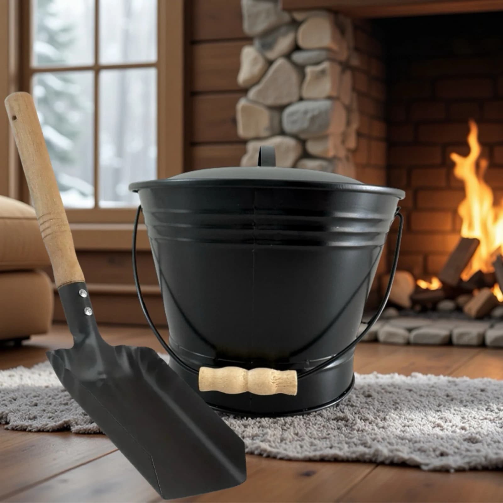 【best】1 Set Iron Ash Bucket With Lid Shovel Gloves Shovel Bag Fireplace Metal Fireplace Tools Fire Pit For Wood Burning Stove BB
