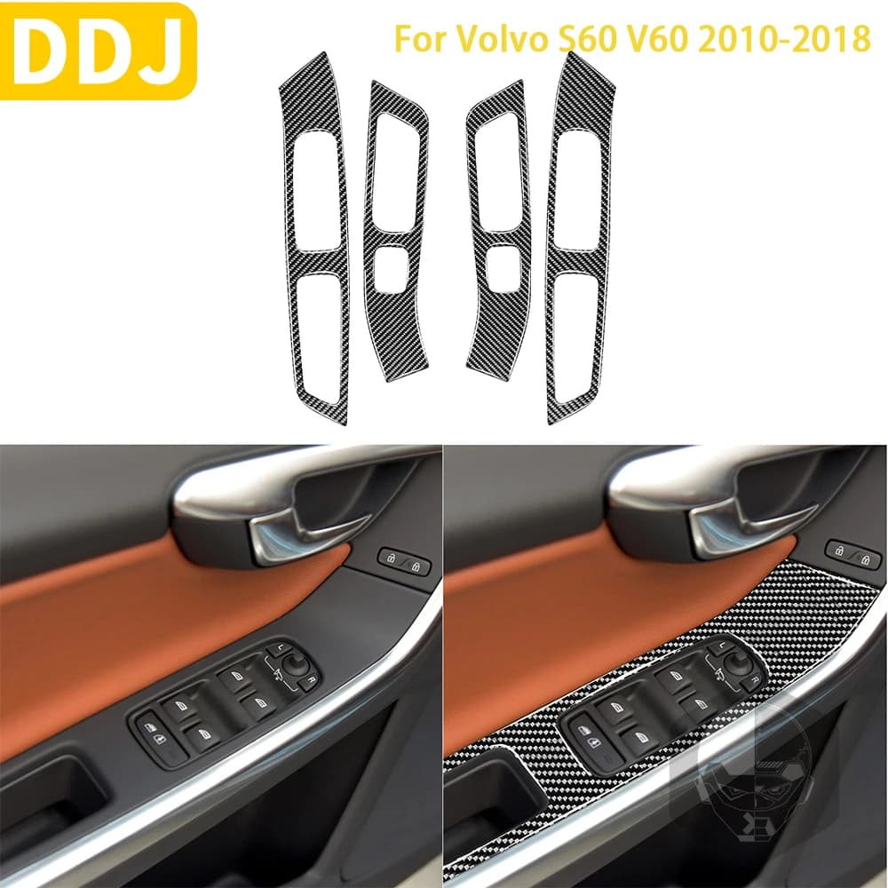 For Volvo S60 V60 XC60 2010-18 Accessories Carbon Fiber Interior Door Armrest Panel Trim Switch Frame Cover Sticker Car Styling