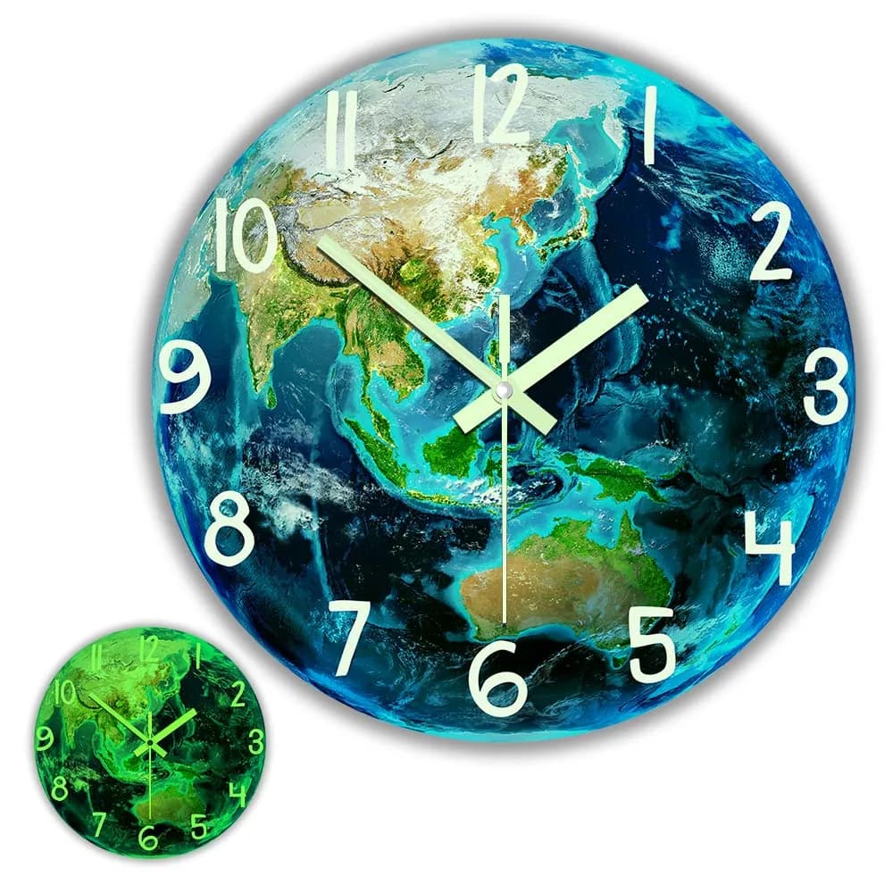 Earth Planet Night Vision Glow in The Dark Wall Clock Home Decor Solar System Space Blue Star Luminous Wall Clock For Bedroom