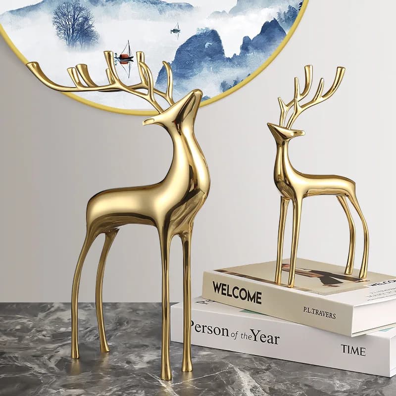 Modern Luxury Brass Reindeer Figurine Elegant Home Accent for Living Room TV And Wine Cabinet Decor Premium Brass Ornament