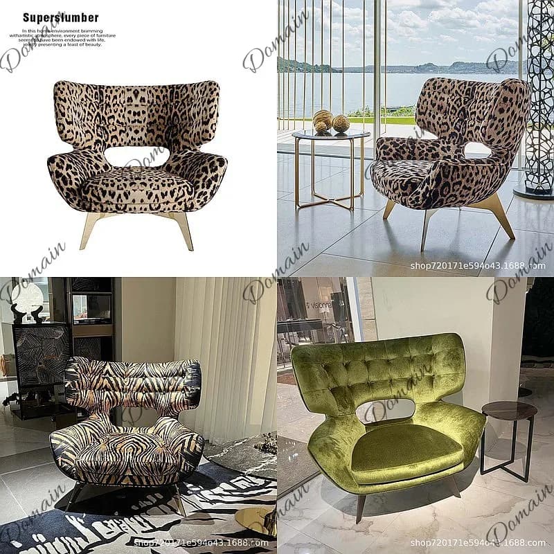 Light Luxury Leopard Print Fabric Accent Chair Designer Creative Single Leisure Sofa for Villa Home