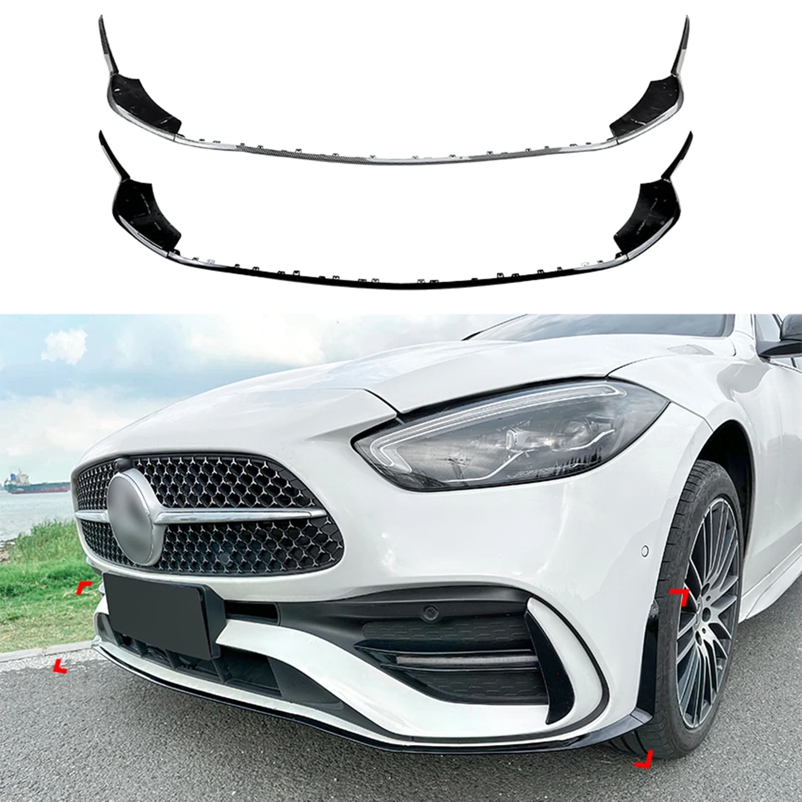 Front Bumper Spoiler Lip For Mercedes Benz C Class W206 S206 C200 C260 C300 C43 AMG 2022-2024 Lower Diffuser Splitter Blade Kit