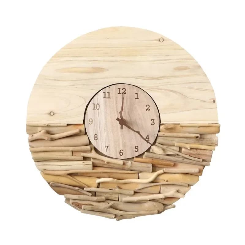Wooden home living room wall clock, modern simple Internet celebrity watch wall clock, no punching