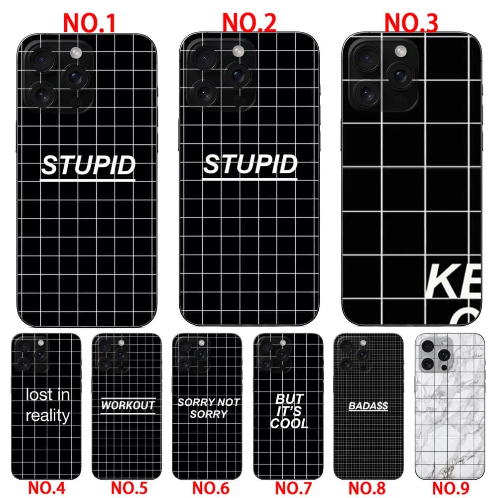 Black and white grid casing  for iPhone 14 14 Plus 14 Pro 14 Pro Max 15 15 Plus