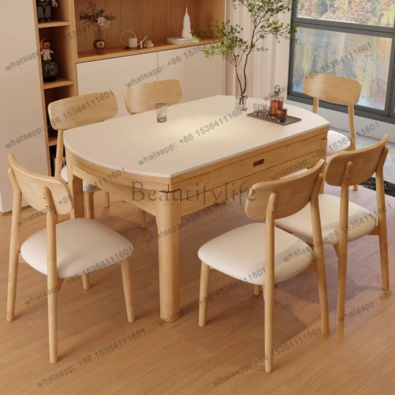 All solid wood rock slab dining table and chair combination new home