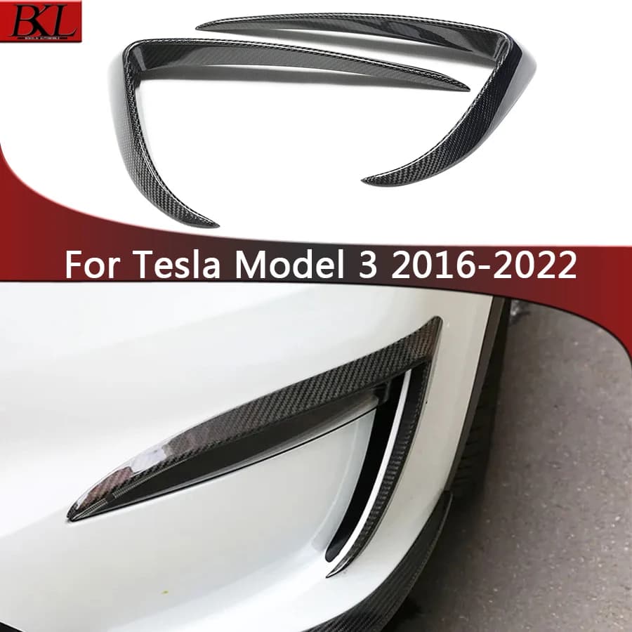 For Tesla Model 3 2016-2022 Dry Carbon Fiber Car Front Bumper Wind Knife Carbon Fiber Air Vent Spoiler Wind Knife Trim Body Kit