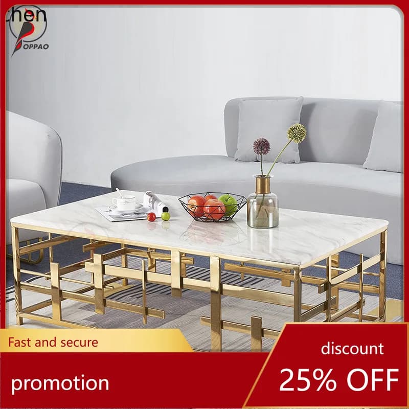 YFY Modern Minimalist Metal Stainless Steel Marble Coffee Table Light Luxury Living Room Stainless Steel Minimalist