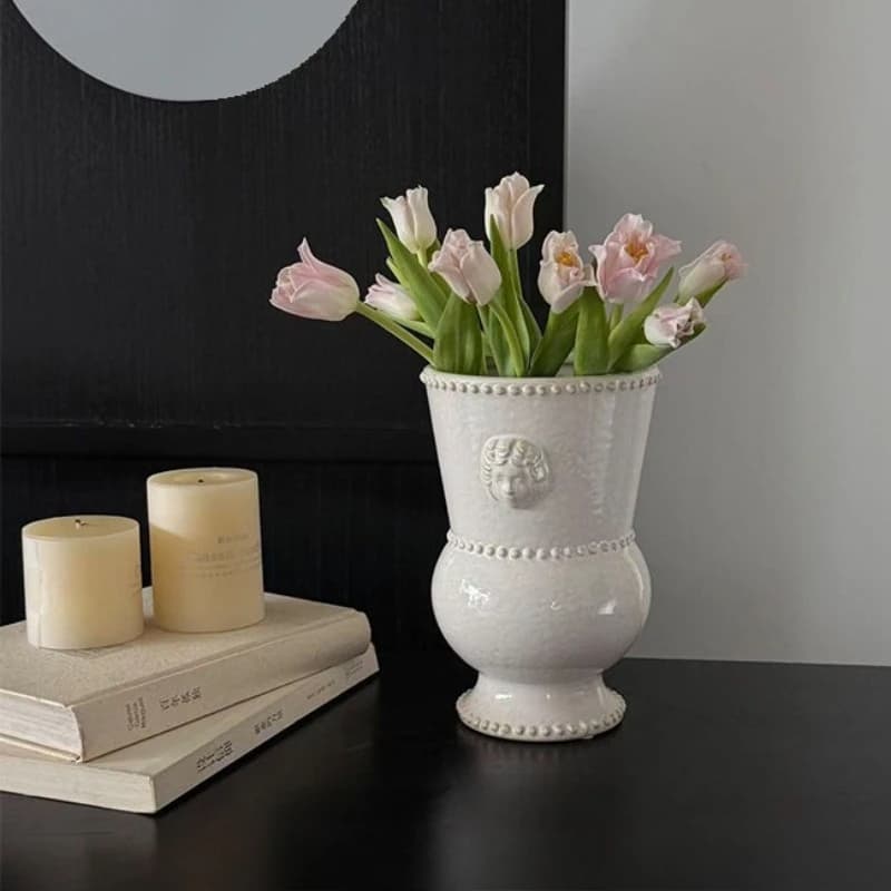 French Ceramic Vase Large Opening for Fresh/Dried Flowers Office Home Decor Vase Water Plant Container Modern Floral Arrangement