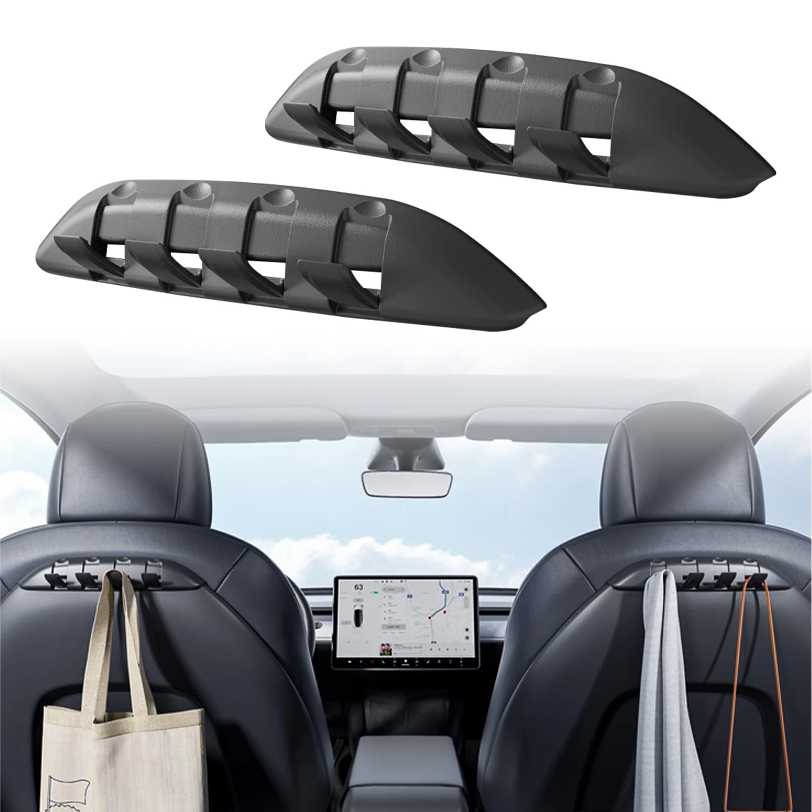 Seat Back Hooks Flexible Grocery Bag Hanger for 2017-2025 Tesla Model 3 & 2020-2026 Tesla Model Y Accessories